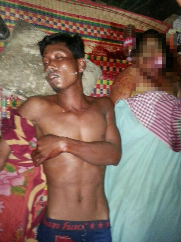 男子砍死妻子后，就在尸体旁喝灭草药企图自杀。