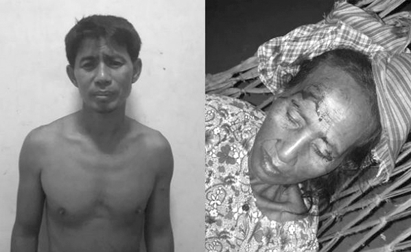 男子打伤母亲，被警方逮捕。