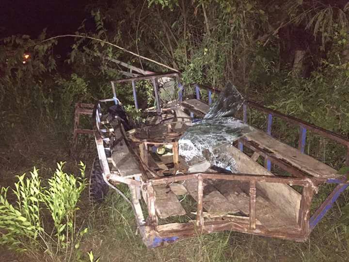 拖拉机被卡车撞出道路。（图：柬埔寨星洲日报）