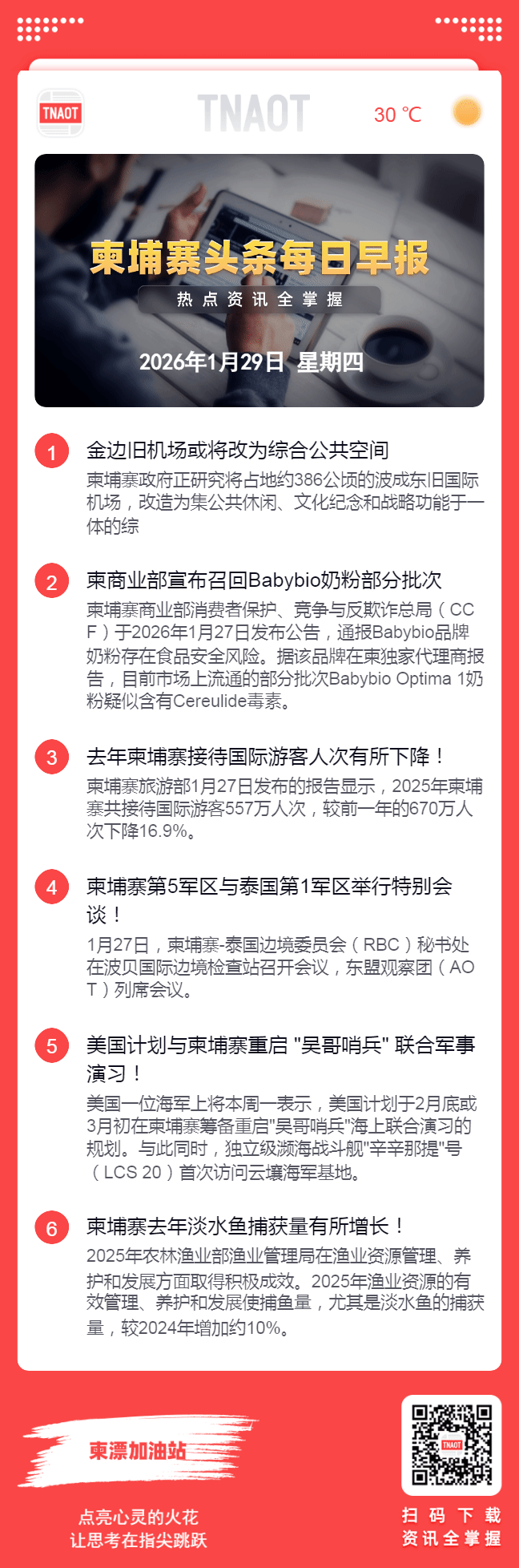1月29日柬埔寨头条早报｜金边旧机场或将改为综合公共空间